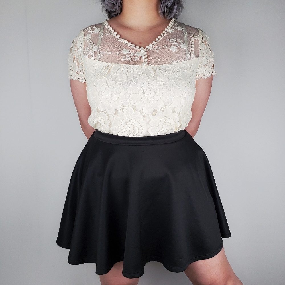 Ultra Pink Cream Floral Lace Pearl Blouse